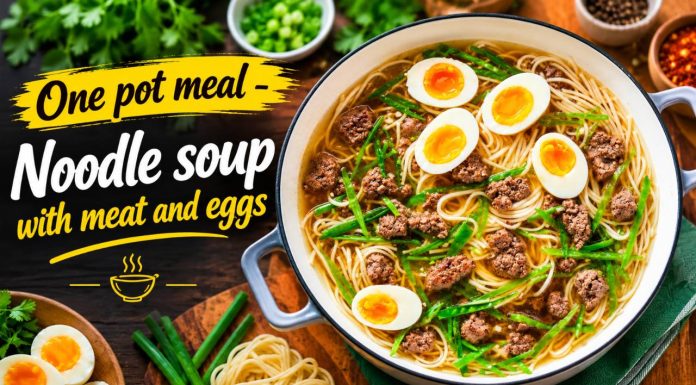 One pot meal – මස් සහ බිත්තර යෙදූ නූඩ්ලස් සුප්